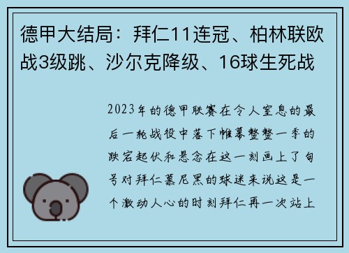 德甲大结局：拜仁11连冠、柏林联欧战3级跳、沙尔克降级、16球生死战